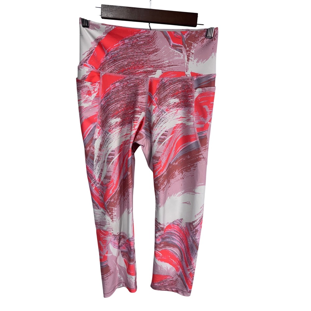 Old Navy Medium Pink Abstract Leggings Women's Powersoft Crop Pocket High Rise
